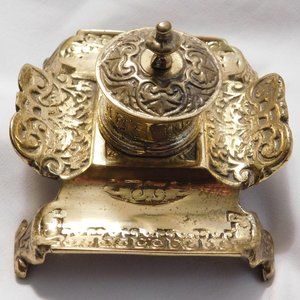 Antique Brass Ink Well Holder Stand Single Tank